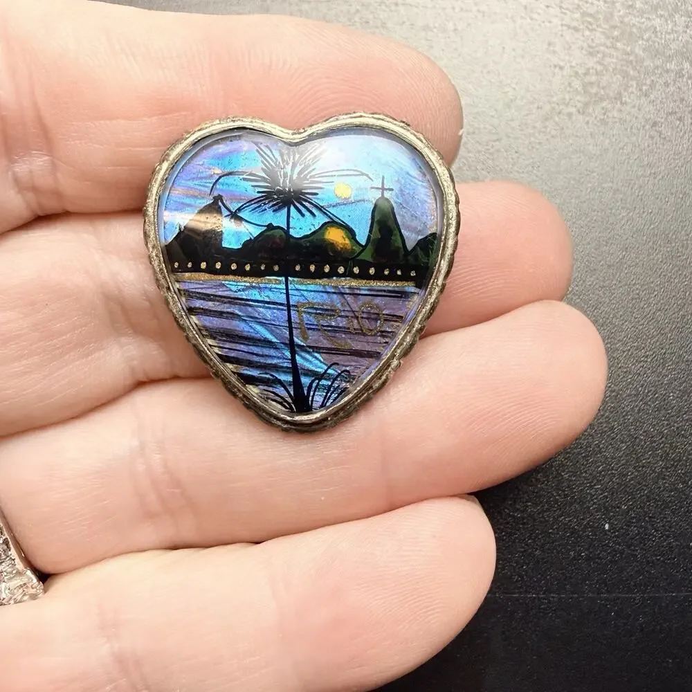 Alfano Sterling Monarch RIO Butterfly Wing Heart Pin Brooch Vintage Souvenir